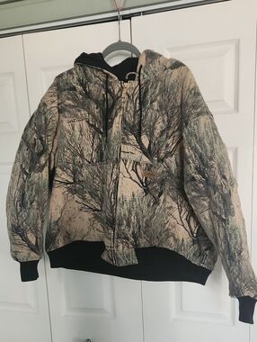 Cabela's Beige and Green Camo Hooded Field Jacket